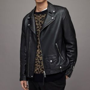All Saints Milo Biker Black Lamb Leather Moto Jacket Men’s Size M